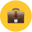 Emoji van een bruine aktetas op een gele achtergrond, symbool voor werk, zaken of carrière.