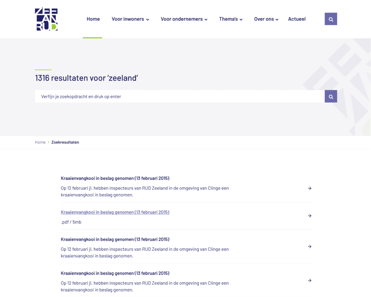 Zoekresultatenpagina voor &#039;zeeland&#039; met 1316 resultaten op de site van ZRUD, inclusief informatie over inbeslagname.