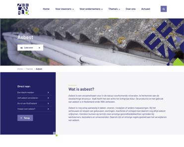 Asbestinformatie op website ZRB, met uitleg over gevaren en regelgeving in Nederland.