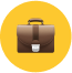 Emoji van een bruine aktetas op een gele achtergrond, symbool voor werk, zaken of carrière.