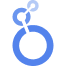 Blauw abstract logo met ringen en lijnen, symboliserend technologie en connectiviteit.
