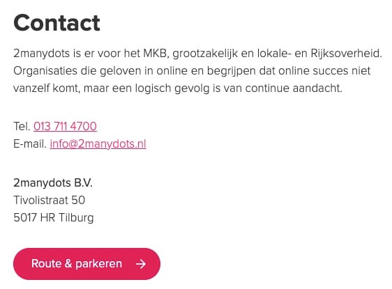 Contactinformatie op de website