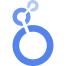 Blauw abstract logo met ringen en lijnen, symboliserend technologie en connectiviteit.