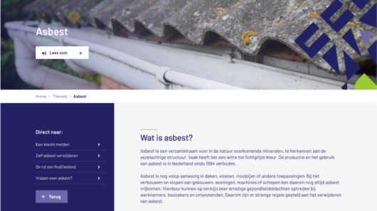 Asbestinformatie op website ZRB, met uitleg over gevaren en regelgeving in Nederland.