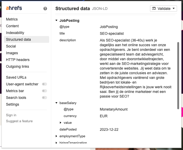 Ahrefs jobposting. What is structured data?