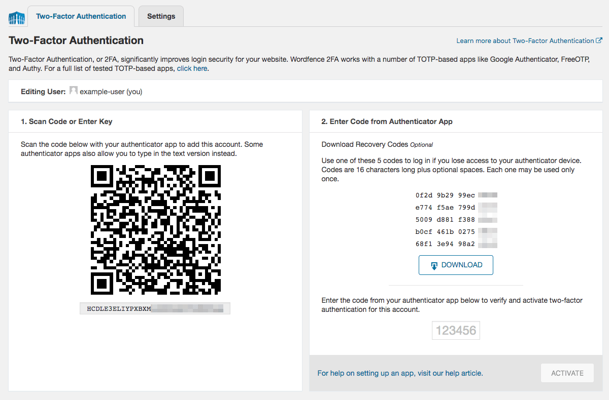 Using wordfence security 2fa to secure for wordpress