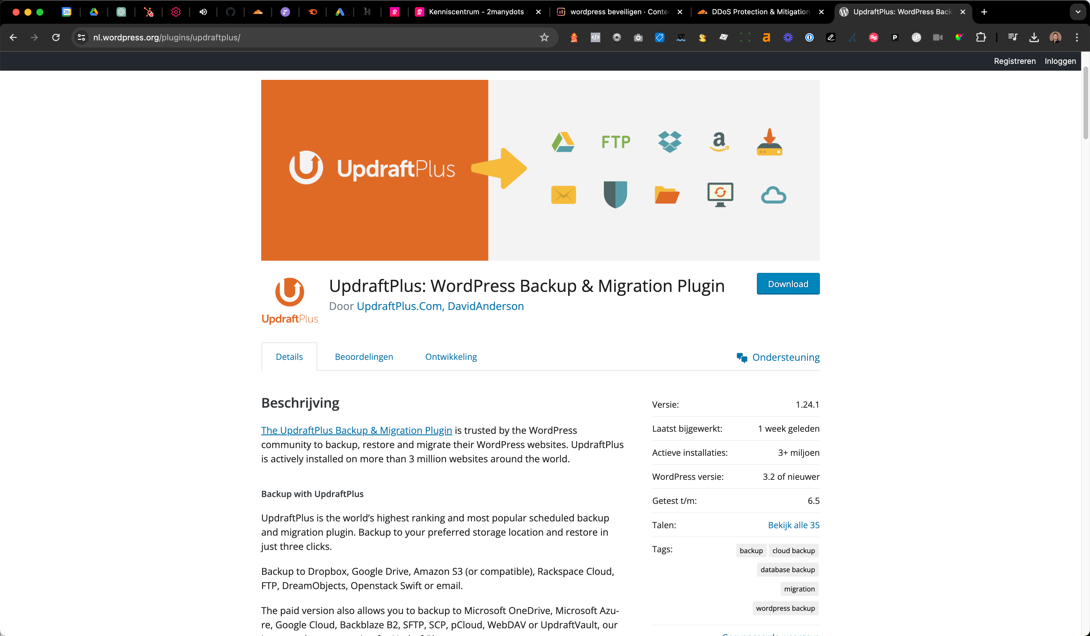 UpdraftPlus maakt een back up