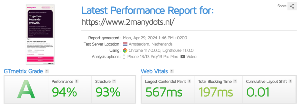 Pagespeed tool
