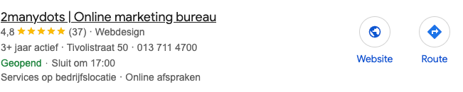 Local 3 pack voorbeeld voor zoekterm internetbureau tilburg
