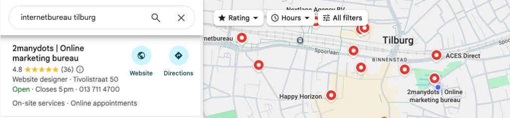 Google maps kaart over een internetbureau